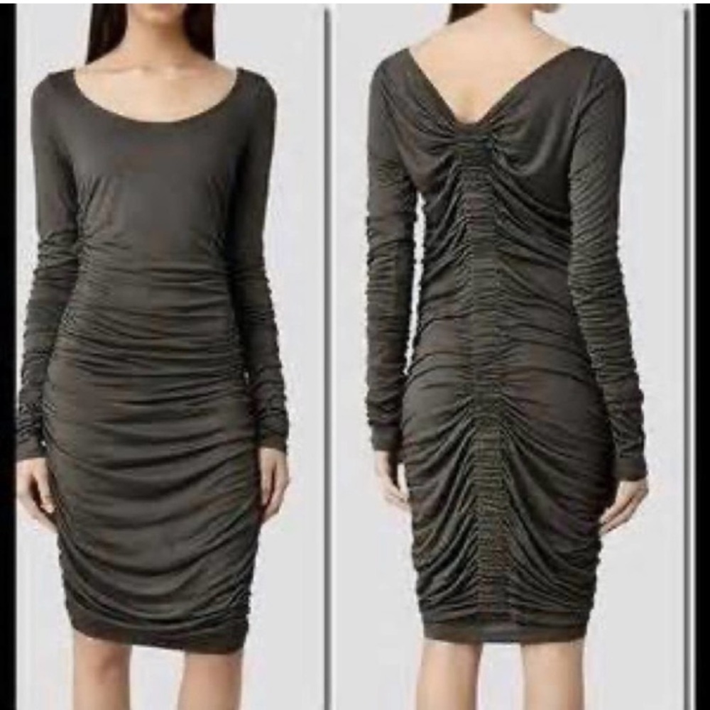All Saints ‘Milla’ Long Sleeved Ruched Dress - Picture 2 of 12